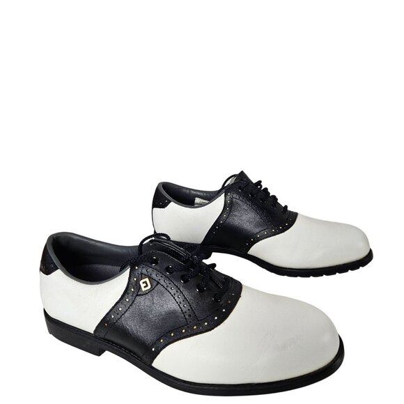 FootJoy SoftJoys Mens 8M Black & White Leather Saddle Golf Shoes Classic Sport